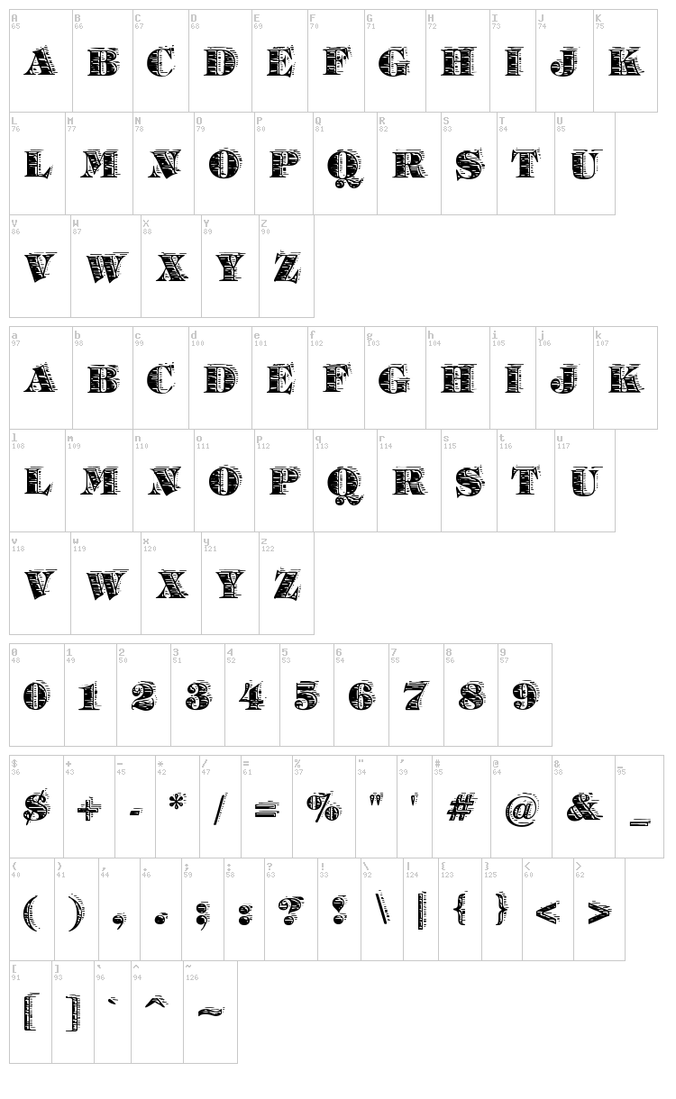 Barrelhouse All Caps font map